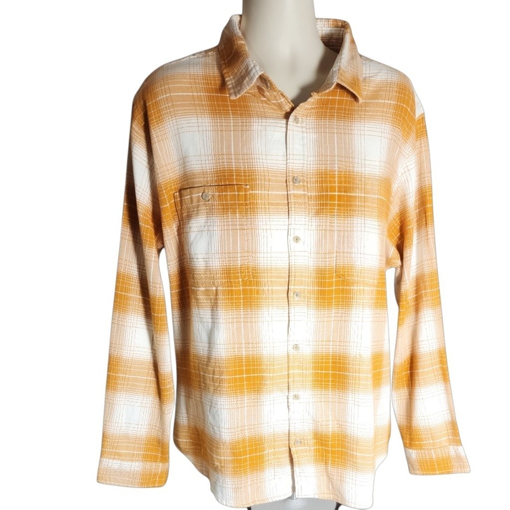 Goodfellow & Co Men XXL Long Sleeve Flannel Shirt Off-White Button Up Pockets